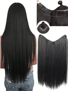 60cm Long Clip-In Hair Extensions, Straight Synthetic Fiber Wig Caps, Elegant & Smooth Look, Easy Wear, Suitable for Women & Girls, Synthetic Hair Wigs