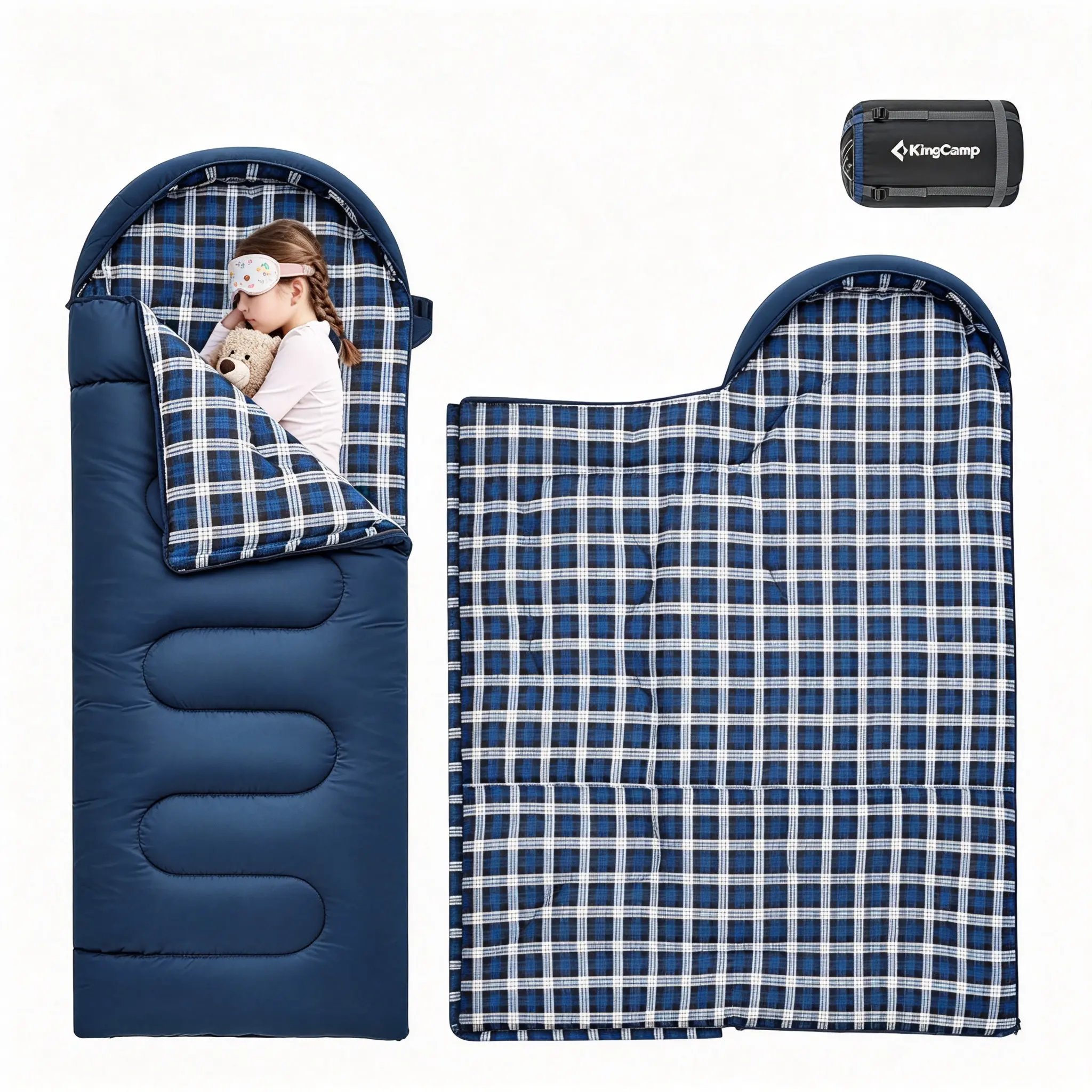 KingCamp Kids Sleeping Bag - 1-5°C (45°F), Windproof, Waterproof, Lightweight, Portable, Extra Wide, Left/Right Zipper, Cotton Flannel Lining, Compact, for Youth Camping (Fits 4'7"-5'5", Ages 10-12)