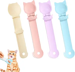 4PCS Cat Strip Feeder Spoons, Sliding Pet Treat Spoon Squeeze, Lickable Squeezable Creamy Treat, Wet Treats Dispenser, Cat Treat Spoon Squeeze, Fun Feeding for Pets, Beige/Blue/Purple/Pink