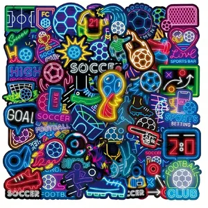 50 Fluorescent Soccer Stickers, Waterproof Vinyl, Ideal for Phone Cases, Motorcycles, Skateboards, Helmets, Laptops, Water Bottles, Christmas Decor