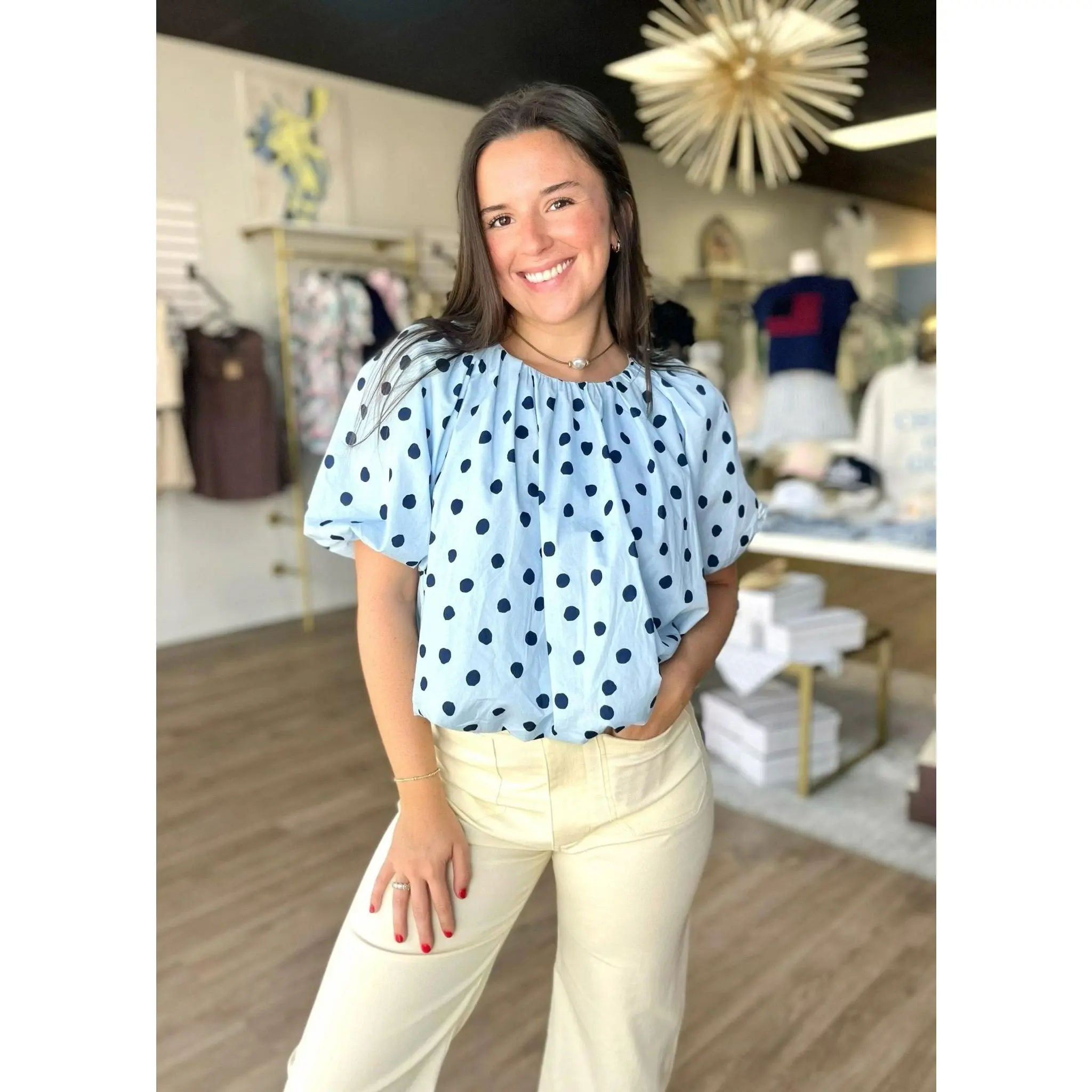 Blue Skies Polka Dot Bubble Blouse