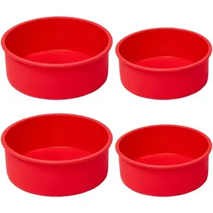 4 packs Silicone Cake Pans for Baking, Round Cake Molds for Cupcake, Cheese Cakes and Chocolate Cakes, Non-stick BPA Free Silicone Bakeware Sets (2 pcs 6 inch + 2 pcs 8 inch)