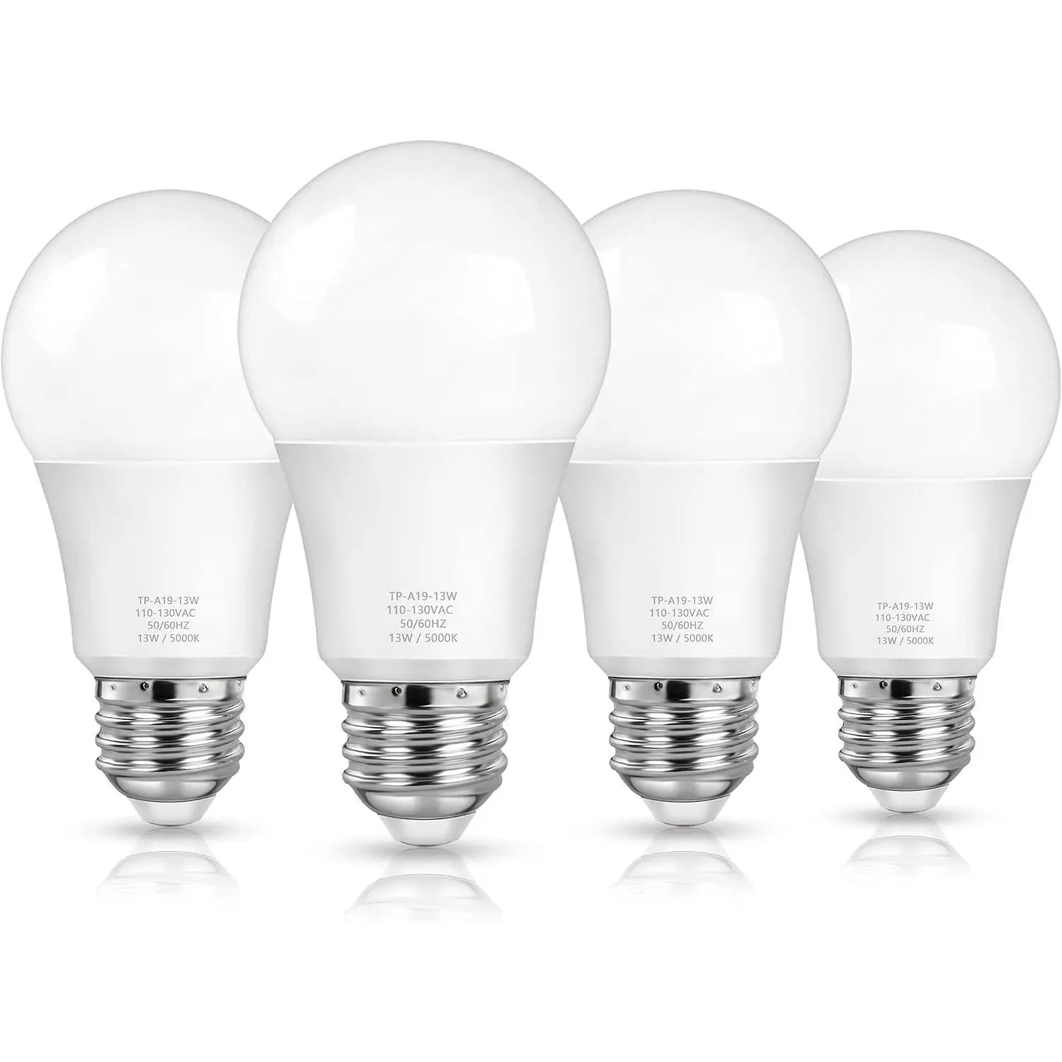 A19 LED Light Bulbs, 100 Watt Equivalent LED Bulbs, Daylight White 5000K, 1500LM, E26 Base, Non-Dimmable, 13W Bright LED Bulbs, 4-Pack