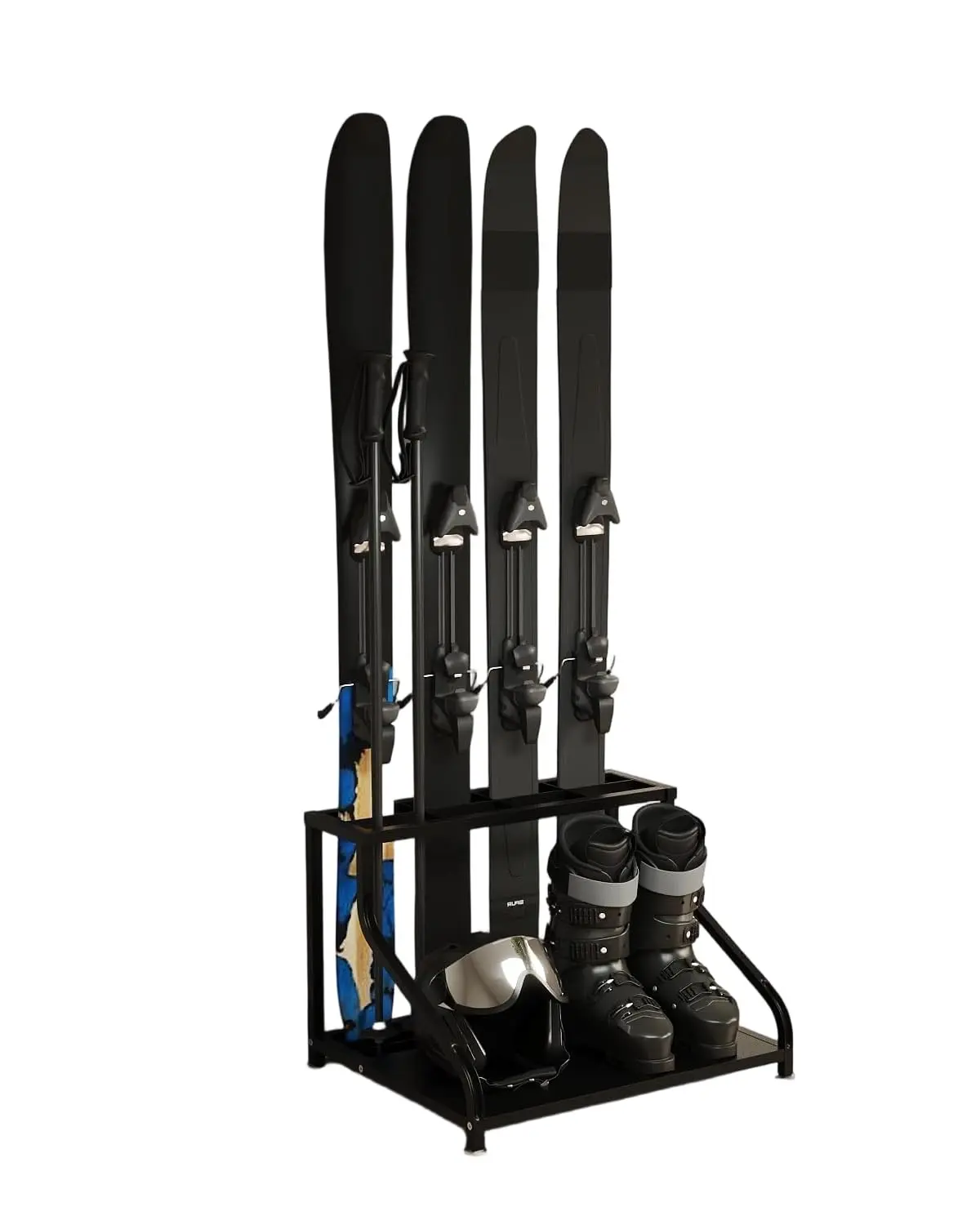 【Garvee】Black Steel Ski Storage Rack – 23"x16"x18.8" – Freestanding Ski Organizer & Snowboard Rack Holds 4 Skis/Boots/Poles – Ski Holder for Garage/Basement