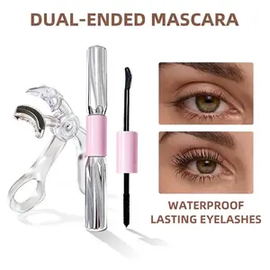 Dual-Ended Mascara Twin Brush Set | Volumizing & Lengthening Waterproof Eye Makeup with Professional Lash Curler