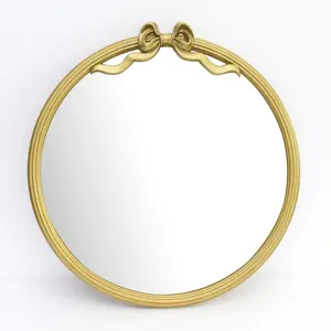 Gold Bow Metal Wall Mirror - Round, Cute Wall-Mounted Decorative Mirror for Bedroom, Vanity