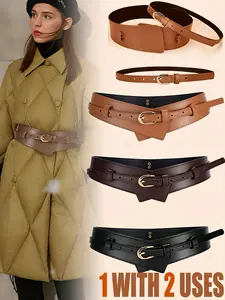 Women'S Versatile Faux Leather Belt - Waist Cincher with Dual-Use Feature, Perfect for Casual Outfits like Skirts, Jackets, and Sweaters, Vintage Bohemian Design with Alloy Buckle, Everyday Belt, Trendy Belt, Trendy Exquisite Belt
