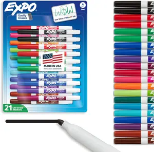 EXPO Dry Erase Markers Whiteboard Markers with Low Odor Ink Fine Tip Assorted Vibrant Colors 21 Count for Home Classroom & Office Use