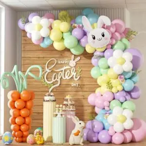 179pcs easter balloon arch garland kit with pastel yellow purple green orange blue pink rabbit carrot balloons for baby shower birthday party decorations