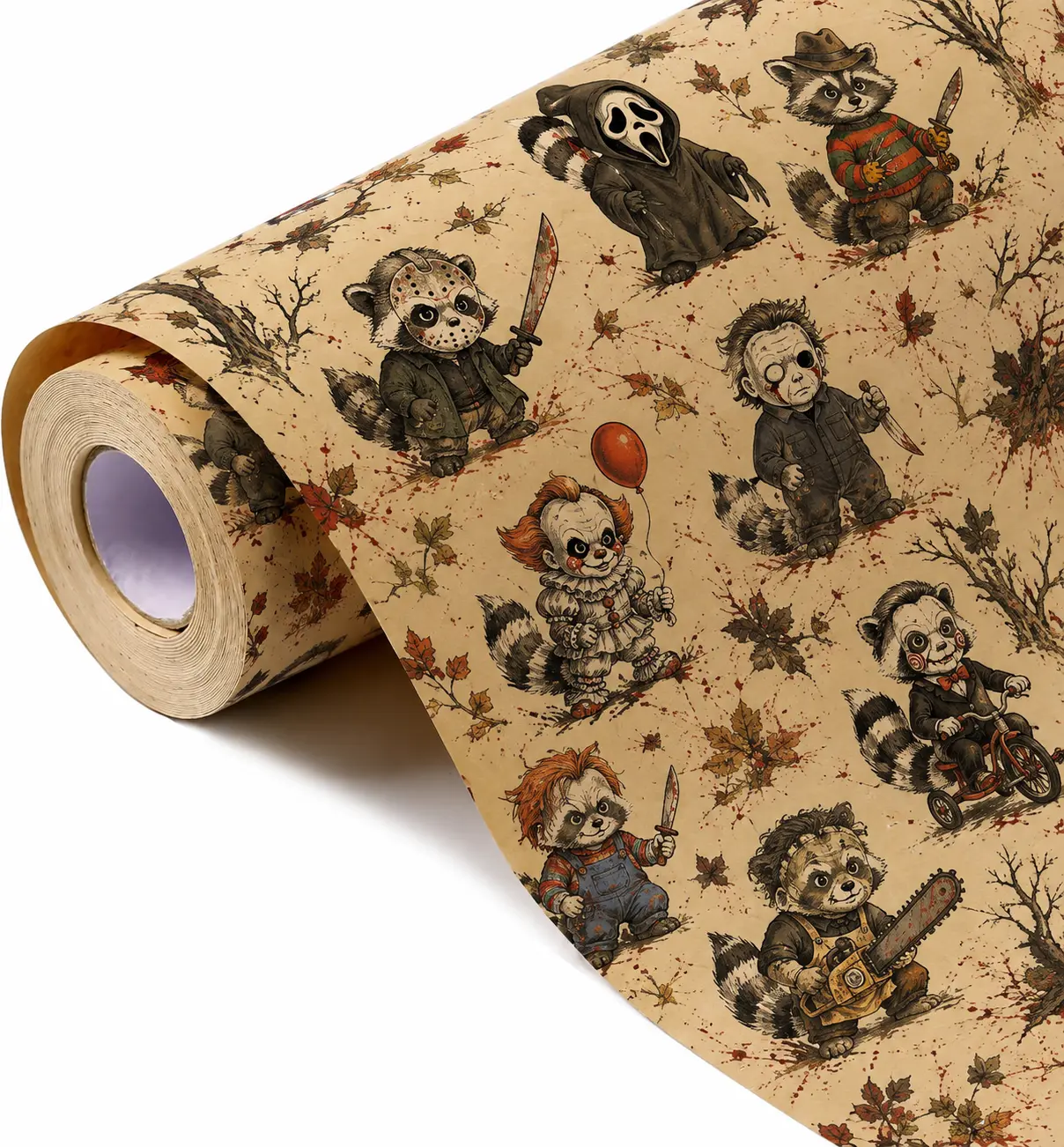 Horror Characters Halloween Wrapping Paper, Spooky Scary Gift Wrap, Creepy Horror Movie Inspired Halloween Gift Wrapping Paper