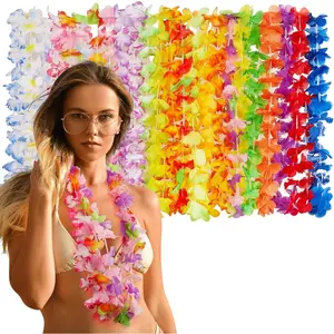 Hawaiian Leis Decorations(24pcs), Leis For Luau Party Decor, Tropical Hawaiian Bulk Hula Dance Party Decor, Colorful Flower Necklace Summer Beach Pool Birthday Theme Party Favors Supplies