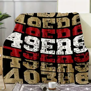 Vintage Style 49ERS Letter and Number Pattern Blanket Suitable for Home and Outdoor Leisure Use Ideal for American Football Fans and Sports Enthusiasts Perfect Christmas Thanksgiving and Birthday Gift for Sports Lovers and Cozy Home Use