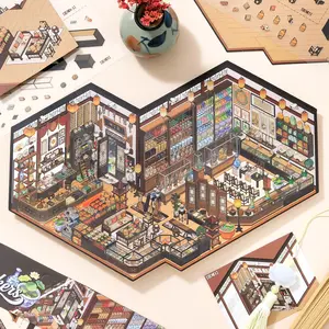 4 Sheets/bag Scene Sticker Pack, Store Management Storage 4.0 Series, Study Club Series Decorative Material, Decoration Sticker, Perfect for Holiday Birthday Gifts