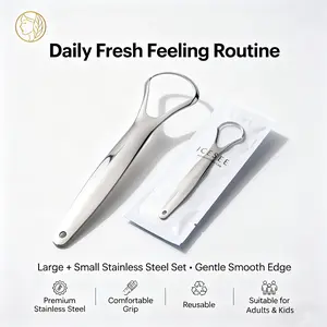 ICESEE 2 PCS(L+ S)Sizes Included, Stainless Steel Tongue Scrapers , 420 Medical-grade Stainless Steel Tongue Cleaner, Aids in Fresh Breath & Oral Care Tongue Cleaning Kit