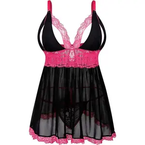 Women’s Plus Size Lingerie 2-Piece Comparison Lace Doll Lingerie Set V-Neck Lace-Up Pajamas GARMENTARY