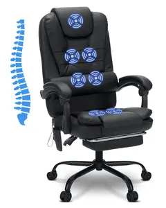 Hoffree Executive Office Chair with Massage and Footrest Reclining Ergonomic Office Chair Soft Leather Computer Desk Chairs with High Back Armrest for Home Office Christmas birthday gift