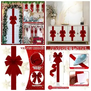 6 pieces of velvet cabinet door bow and ribbon large door cabinet bow Halloween gift Christmas cabinet furniture kitchen party decoration wine red