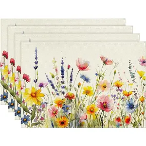 Daisy Lavender Floral Leaves Spring Placemats Set of 4,12x18 Inch Seasonal Spring Table Mats for Party Kitchen Dining Decoration