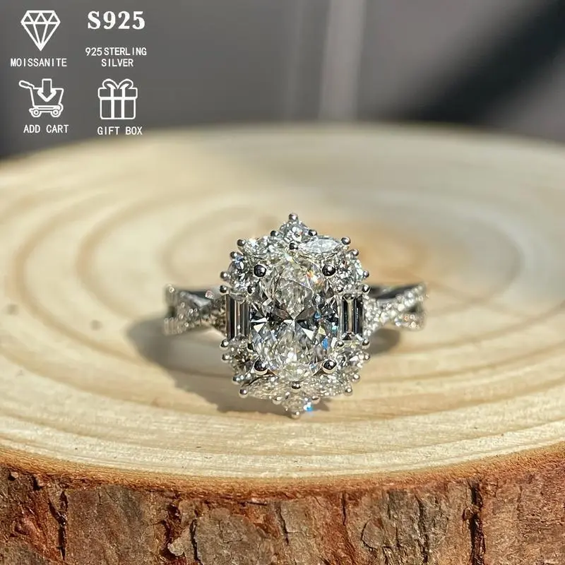Elegant 2ct Oval Moissanite Engagement Ring - Hypoallergenic S925 Sterling Silver, Bohemian Style with Cross Goose Egg Design, Ideal for Weddings & Anniversaries, Perfect Gift for Her, 3.5g, Low Allergy, Ladies, Bohemia Style, Elegant Style Elegant 2ct Oval Moissanite Engagement Ring - Hypoallergenic S925 Sterling Silver, Bohemian Style with Cross Goose Egg Design, Ideal for Weddings & Anniversaries, Perfect Gift for Her, 3.5g, Low Allergy, Ladies, Bohemia Style, Elegant Style