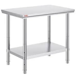 【Summervibes】VEVOR Stainless Steel Prep Table with Shelf, 35x24x31 In, 700 lbs Load Capacity, Heavy-Duty Metal Worktable with 3 Adjustable Height Levels, Commercial Workstation for Kitchen, Restaurant