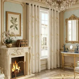 Gold Foil Print Curtains 2 Panels, Geometric Marble Pattern Light Filtering Window Drapes for Living Room, 84" Length, Beige and Gold