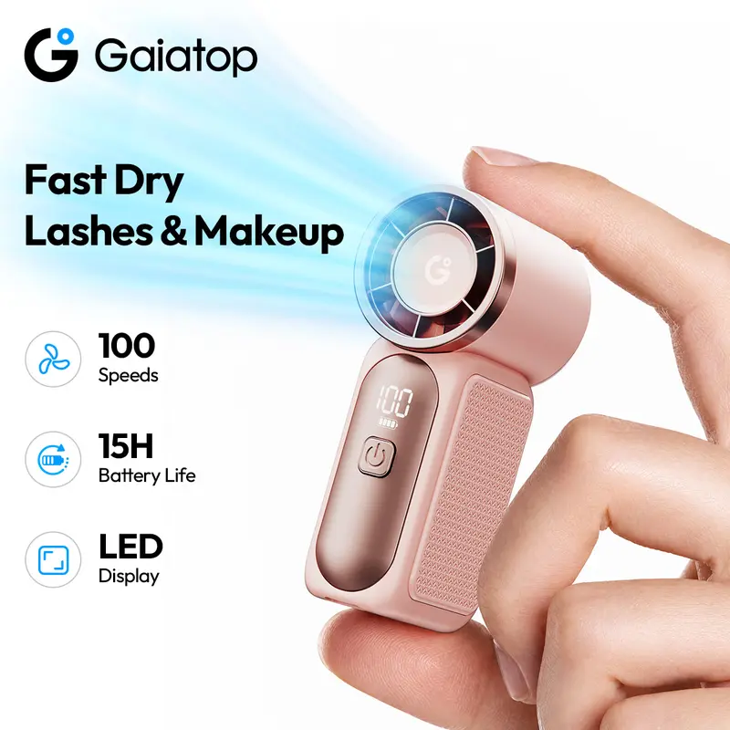 [15H Long Battery Life | 1-100 Speed Turbo] GAIATOP HF-18 Super Mini Handheld Fan, Portable Pocket Fan with Digital Display for Eyelash & Makeup Drying, Hot Flashes, USB Rechargeable Travel Accessory, Gift