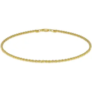 14K Gold Anklets for Women Gold Ankle Bracelet for Women Waterproof Rope Chain Ankle Bracelet for Men 2mm Thin Golden Anklets Jewelry for Women & Men 9/10/11in