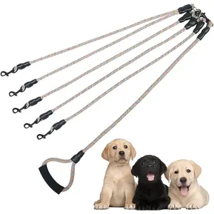 Reflective Heavy Duty Five Way Multiple Dog Leash, 360° Swivel Tangle Free with Comfortable Handle, Suitable for All Types of Dogs, Support Adding Multiple Ropes, Orange