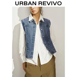 URBAN REVIVO Women's Fitted Sleeveless Denim Vest - Denim Fabric, 2025 Trendy Elegant Minimalist Basic Outerwear, Tops for Casual OOTD Women's Clothes (UWM850060)