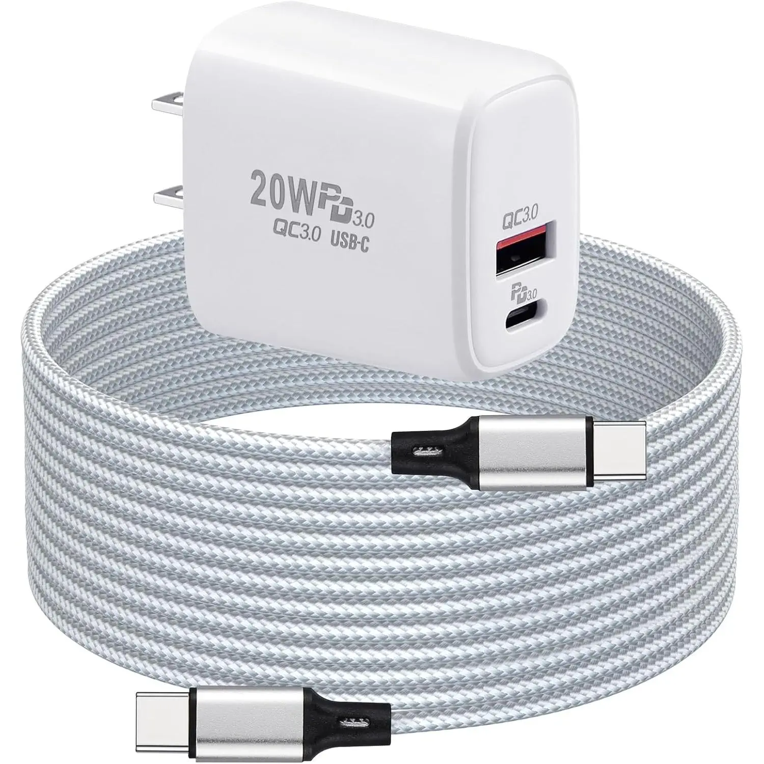 PD 20W USB C Fast Charger Compatible with Meta Quest 3 3S - Dual Port USB + Type C Adapter with 6.6ft C to C Charging Cable for Oculus Quest 2 Headset