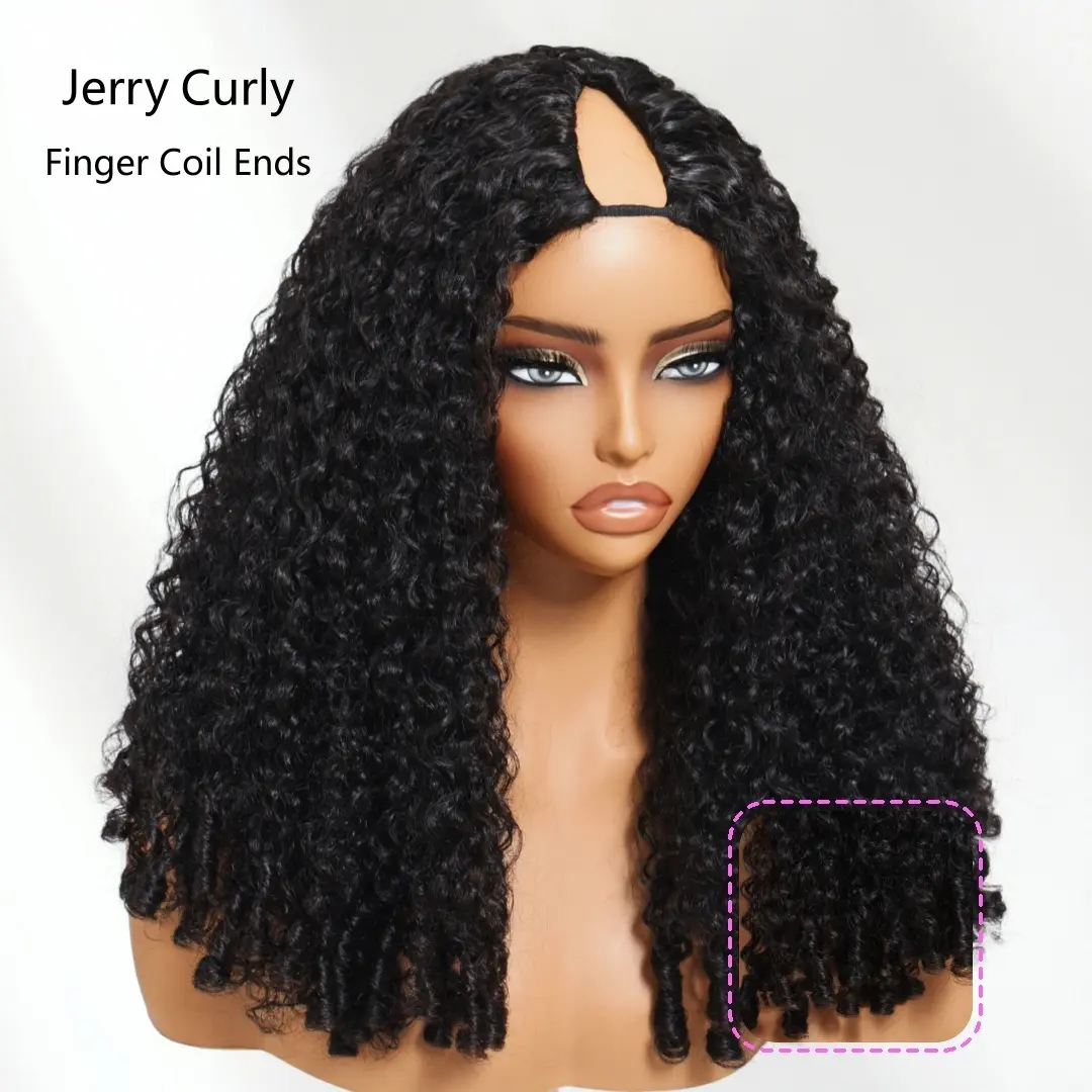 V Part Jerry Curly【Finger Coil Ends】-Black