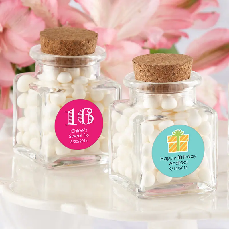 Kate Aspen 27084NA-BD Personalized Petite Treat Square Glass Favor Jar - Birthday, Set of 12