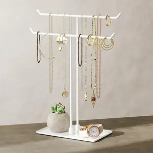 Necklace Stand Aesthetic Necklace Holder, White Metal Necklace Organizer for Home Decor