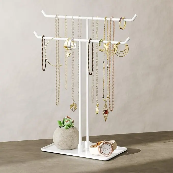 Necklace Stand Aesthetic Necklace Holder, White Metal Necklace Organizer for Home Decor