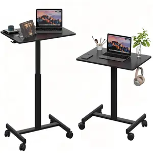 Mobile Height Adjustable Desk with Gas Spring Lifting, Lockable Universal Casters & Built-in Headphone Hook, Mini Desktop Easy Assembly Design
