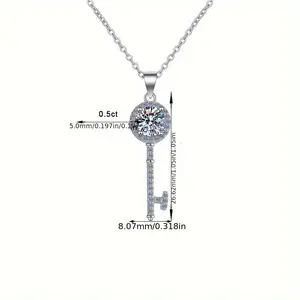1.0 Carat Moissanite Elegant Key Shape Necklace Eternal Key 925 Sterling Silver Pendant Necklace Valentine'S Day Gift Holiday Gift Mother'S Day Gift