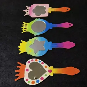 4 Unfinished Wooden Acrylic Mirrors for Room Decor, DIY Wood Edge Mirrors, Hand Painted Craft, Perfect for Parties and Gifts