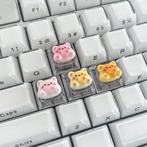 Cute Butter Cat Artisan Keycaps, Exquisite Cartoon Kitty Shaped Custom Keycaps, Transparent Base, Compatible with Mechanical Keyboards, for Keyboard Decoration, Gaming, Desktop Setup (Keycaps Only, Keyboard Not Included)