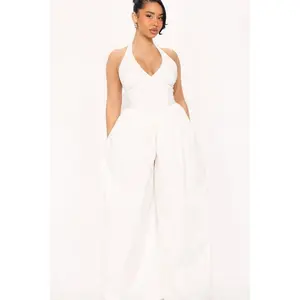 Lighter Than Air Poplin Halter Jumpsuit - Ivory X