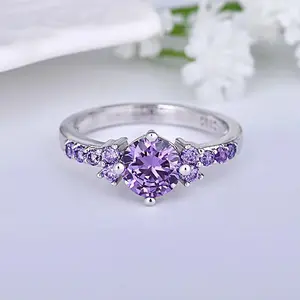Purple Round Zircon Rings For Women Engagement Wedding Ring Jewelry Gift bijoux Custom Jewelry
