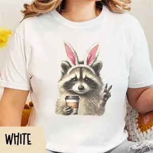 Funny Raccoon Easter Bunny Comfort Colors T-Shirt | Trash Panda Coffee Meme Shirt | Easter Gift for Animal Lovers