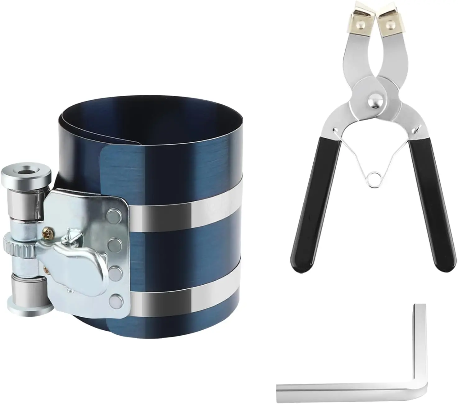 Piston Ring Compressor Tool,Piston Compressor Tool Kit with Pistons Rings Pliers  Four Corner Wrench,Adjustable Pistons Ring Tools Range from 2.08" to 5."