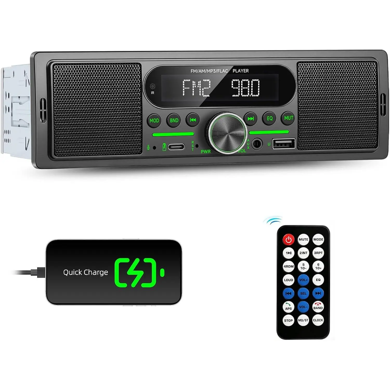 Single Din Car Stereo Radio Bluetooth Multimedia Car Audio Receivers with Digital LCD Display AM/FM Car Radio Dual USB/Type-C/AUX-in MP3 Player Lossless Sound Quality Quick Charge+ Remote