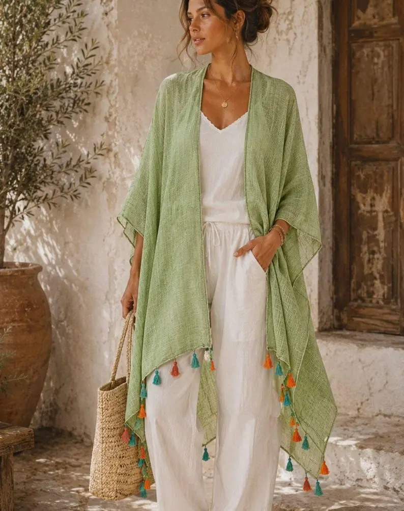 Bohemian Stonewashed Cotton Kimono Wrap