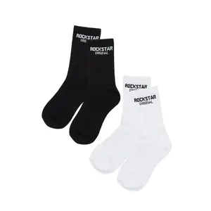 Rockstar Dist White/Black Basic Socks 2 Pack
