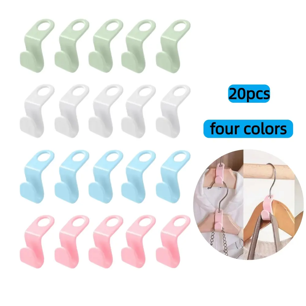 Space Saving Hangers Connector Hooks 20 Counts, High Load-bearing Clothes Hanger Connector Hooks, Hooks for Hangers, Random Colors