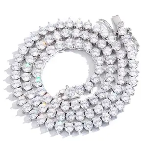 High-quality hot item: men’s hip-hop zircon necklace, three-claw design, inlaid pink, single-row tennis chain (3 AAA).