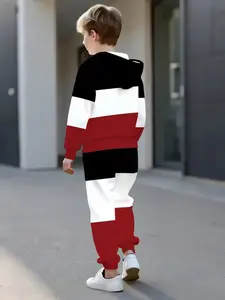 Trendy Kids Toddler Block Hoodie Outfit, Casual Style for Fall & Winter, Fitted All over Print Fashion Sweatshirts Hoodies Boys
