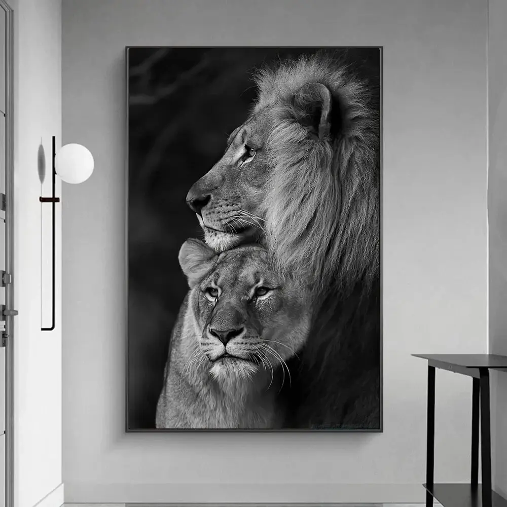 Black Lion and Lioness Love Printed Painting Wall Art Decor Animal Posters Prints Frames Glossy
