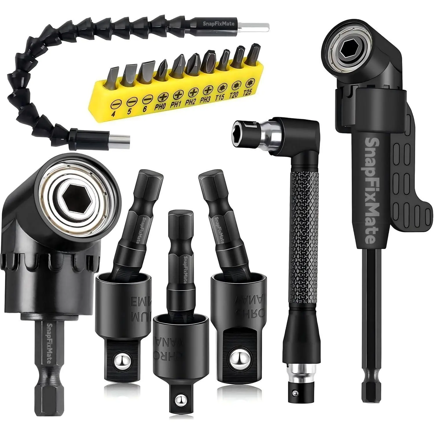 GJANSH 17Piece Flexible Drill Bit Extension,Include 3Pcs Rotatable Socket Adapter 2Pcs Hex Shank 105° Right Angle Drill Attachment 10 Short Screwdriver bits 90° Angled Bits and Bendable Drill Bit Extension, Gifts for Dad,summervibes